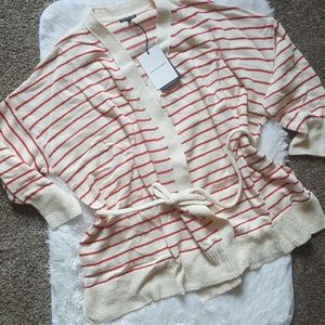 Who What Wear Red and Cream Striped Sweater Cardigan Size 2X NWOT